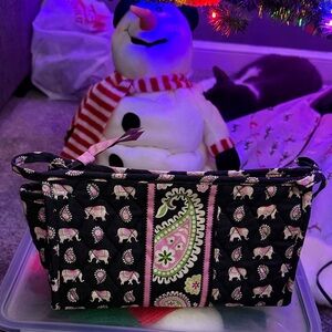Vera Bradley Black and Pink Elephant Cosmetic Bag